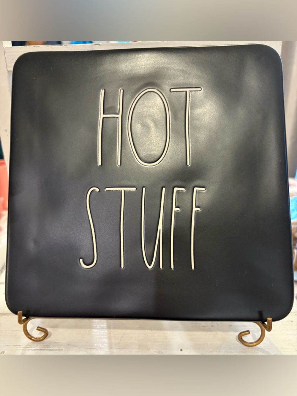 Rae Dunn Black "HOT STUFF" Ceramic Plate